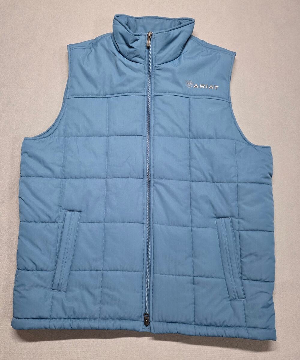 Ariat Vest Mens Large Blue Quilted Insulated Fleece Lined Rugged Casual Crius